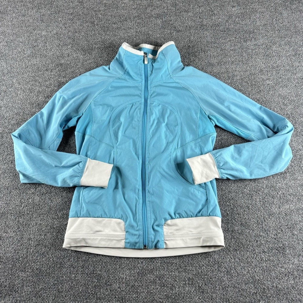 Lululemon Track Attack Jacket Women 4? Blue Full Zip Thumbholes Running Athletic